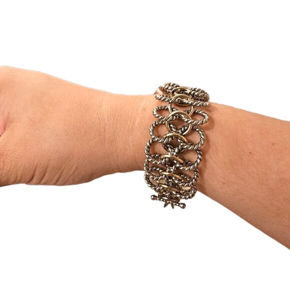 Two Tone Woven Hoop Link Chain Bracelet - Picture 13 of 13